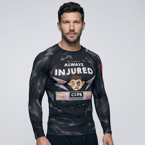 BJJ Rash Guard Long Sleeve - Always Injured Club - No - Gi Jiu Jitsu & MMA Compression Top - BJJ OUTLET