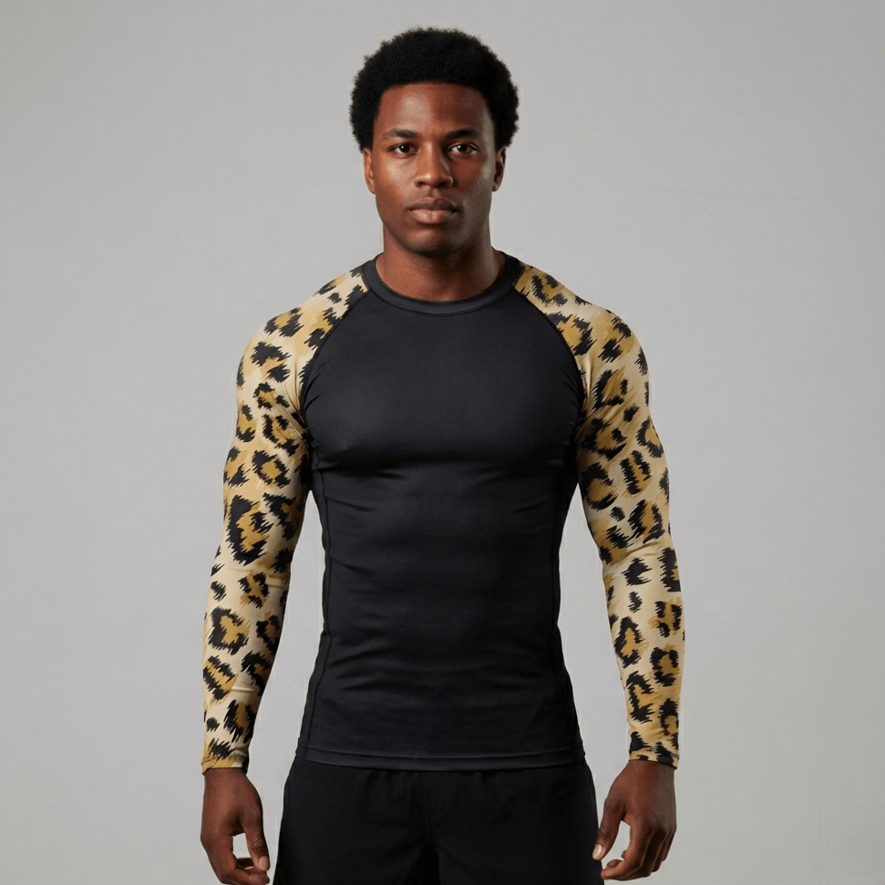 Leopard BJJ rash guard | Long sleeve compression top for grappling and MMA - BJJ OUTLET