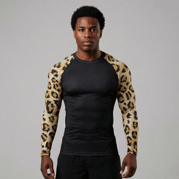 Leopard BJJ rash guard | Long sleeve compression top for grappling and MMA - BJJ OUTLET