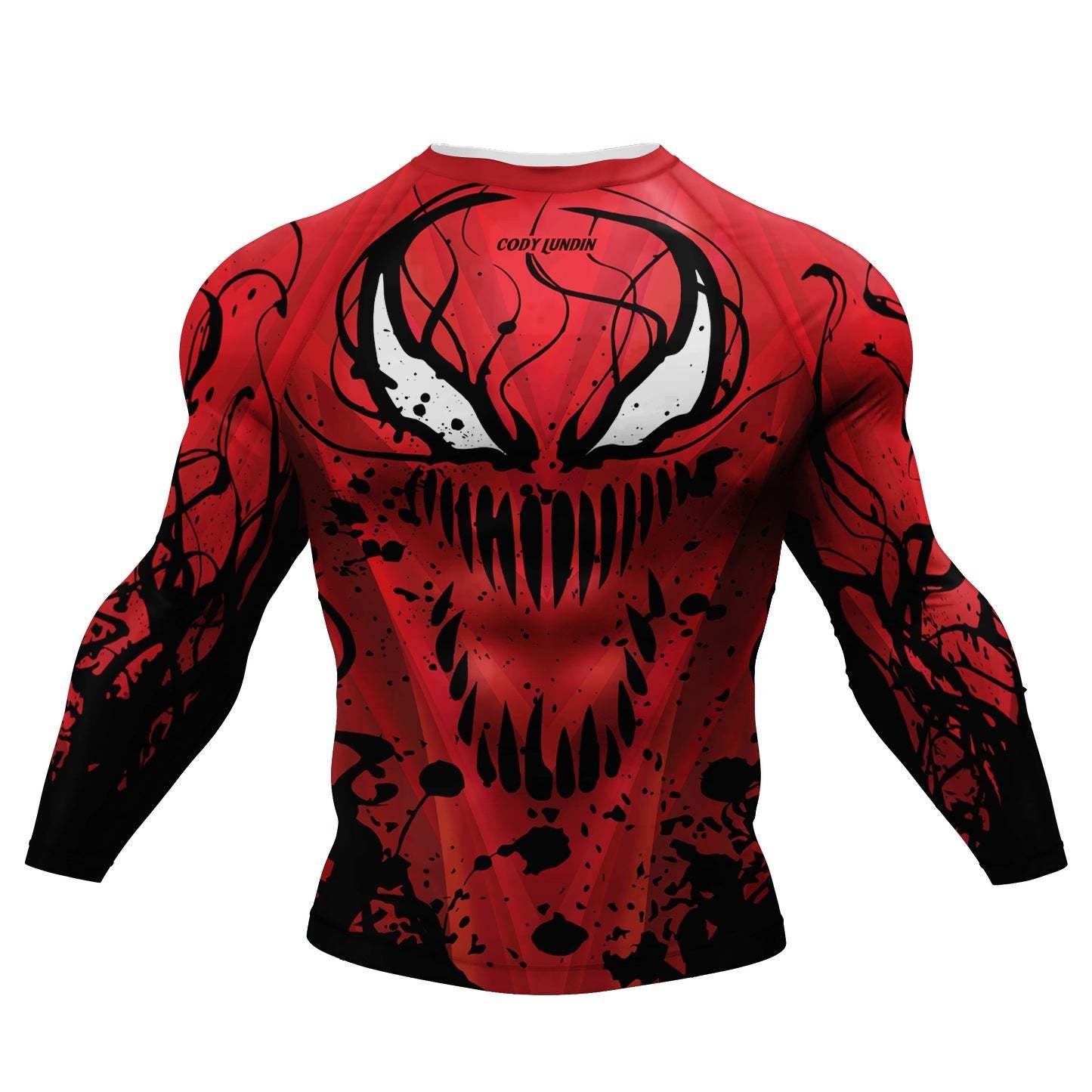 BJJ Rash Guard Long Sleeve - Red Symbiote - No - Gi Jiu Jitsu & MMA Compression Top - BJJ OUTLET