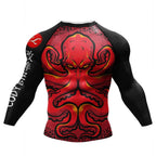BJJ Rash Guard Long Sleeve - Red Kraken - No - Gi Jiu Jitsu & MMA Compression Top - BJJ OUTLET