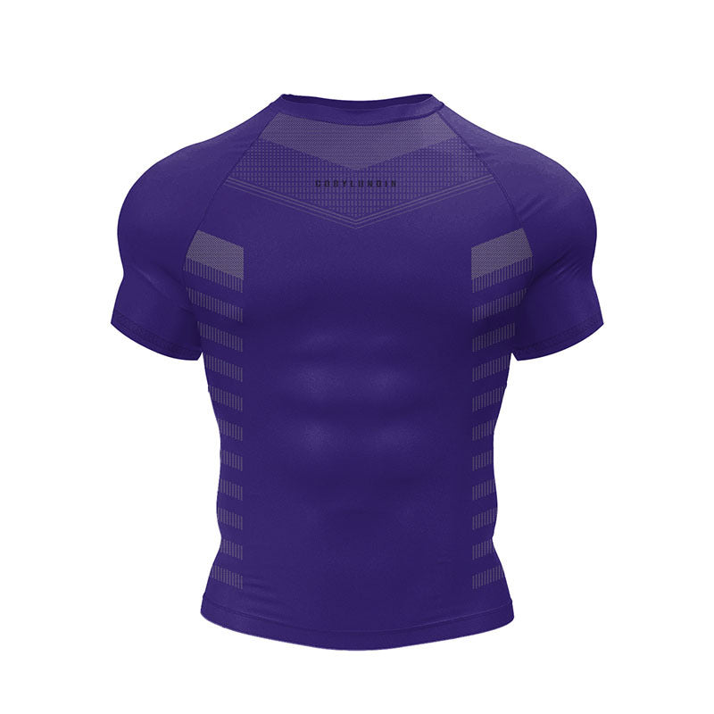 Purple athletic shirt with black accents on a white background