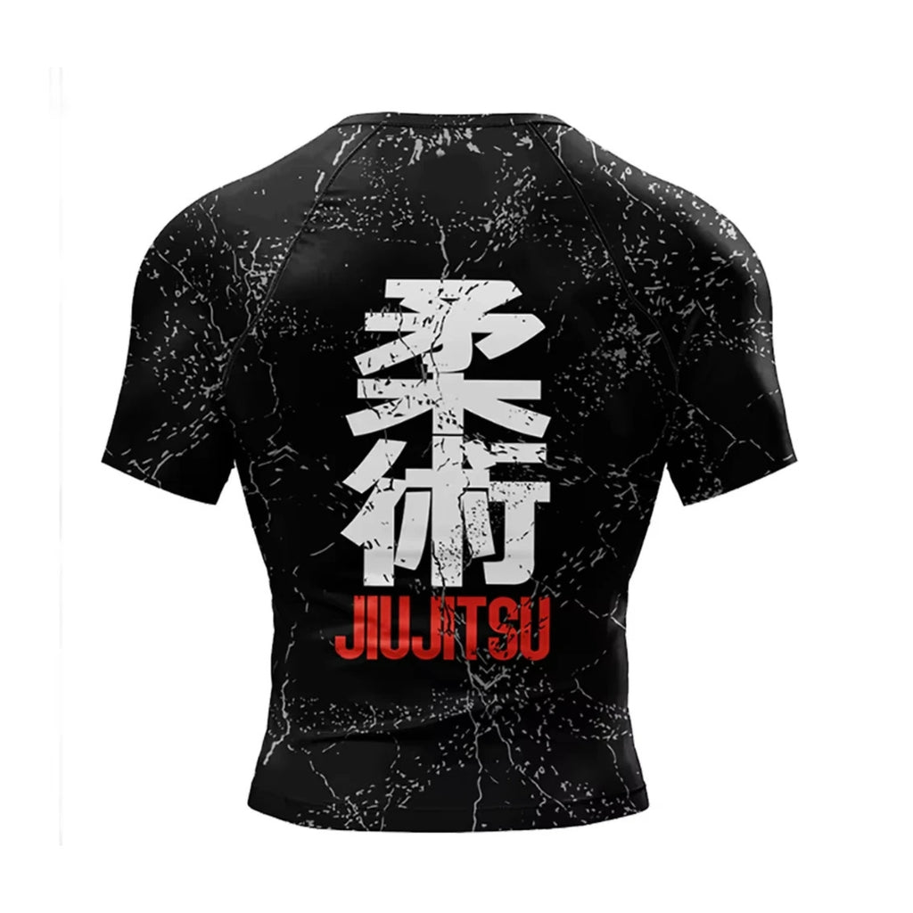 Jiu Jitsu Kanji BJJ Rash Guard | Short Sleeve Compression Top For No-Gi Grappling