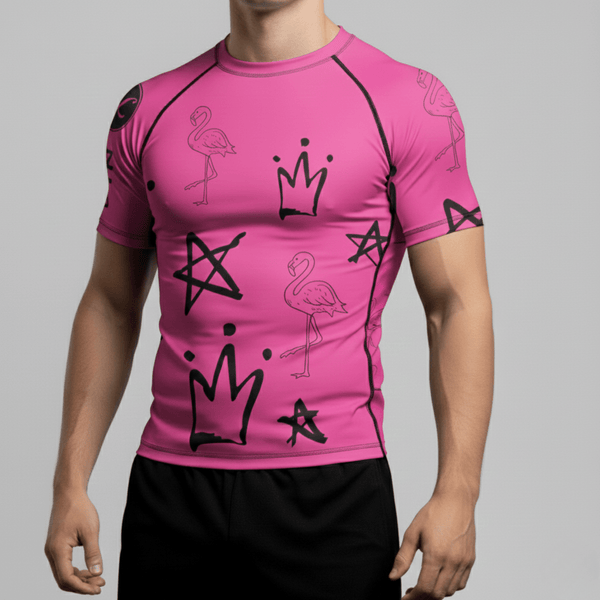 Pink Graffiti BJJ rash guard | Short sleeve compression top for grappling - BJJ OUTLET