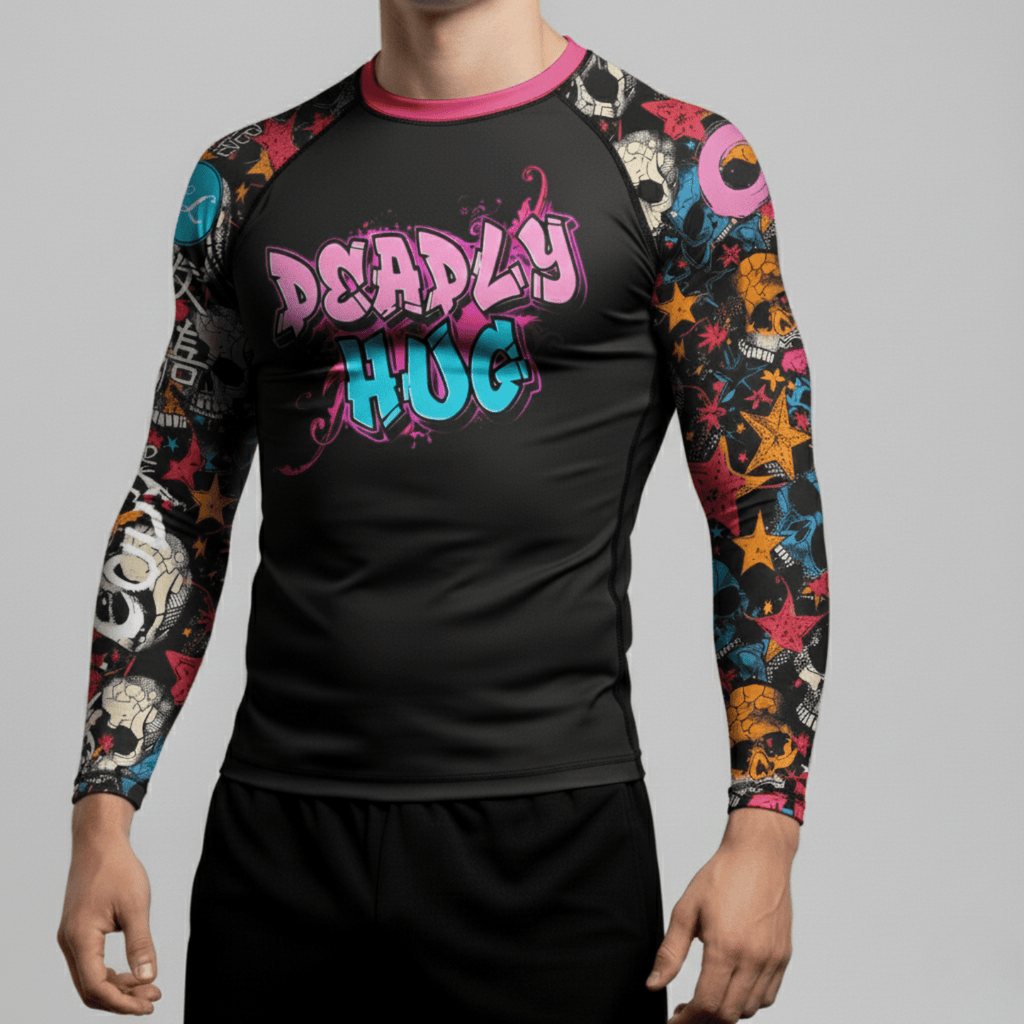 Deadly Hugs BJJ Rash guard | Long sleeve compression top for BJJ & no - gi grappling - BJJ OUTLET