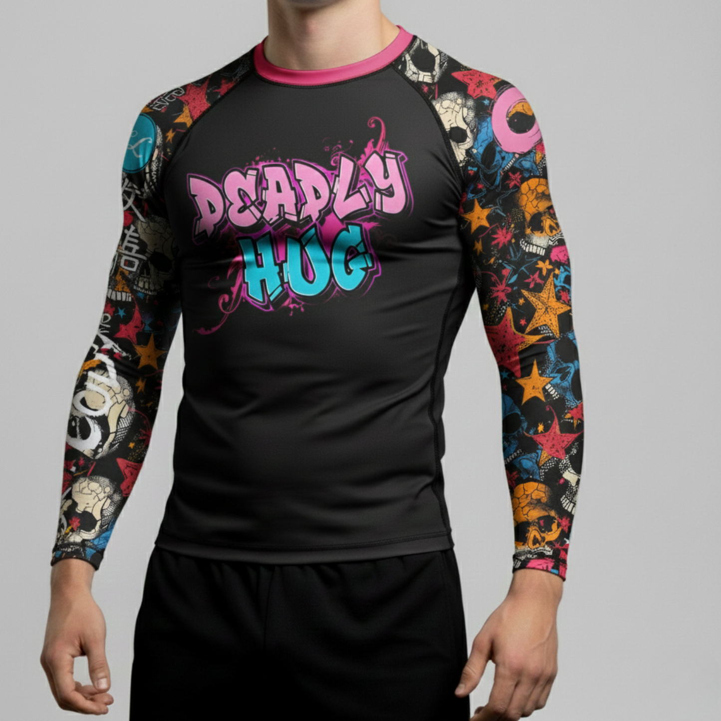 Deadly Hugs BJJ Rash guard | Long sleeve compression top for BJJ & no-gi grappling