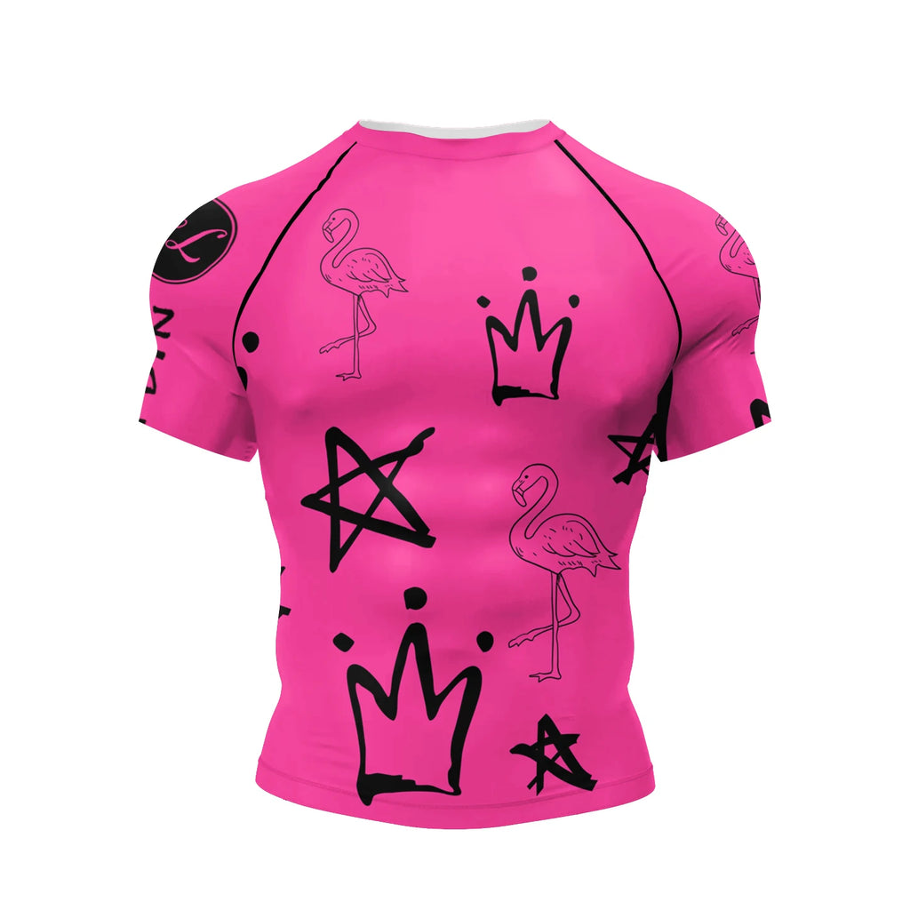Pink Graffiti BJJ rash guard | Short sleeve compression top for grappling - BJJ OUTLET