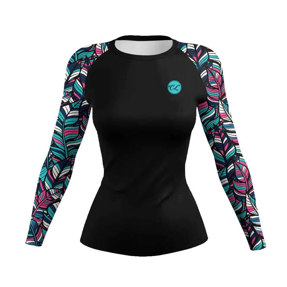 Floral Sleeves women's BJJ rash guard | Long sleeve compression top