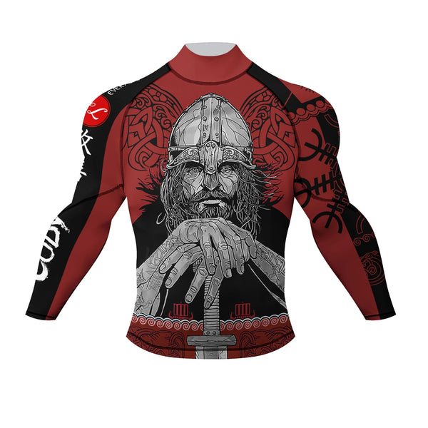 Red Viking BJJ rash guard | Long sleeve compression top - BJJ OUTLET