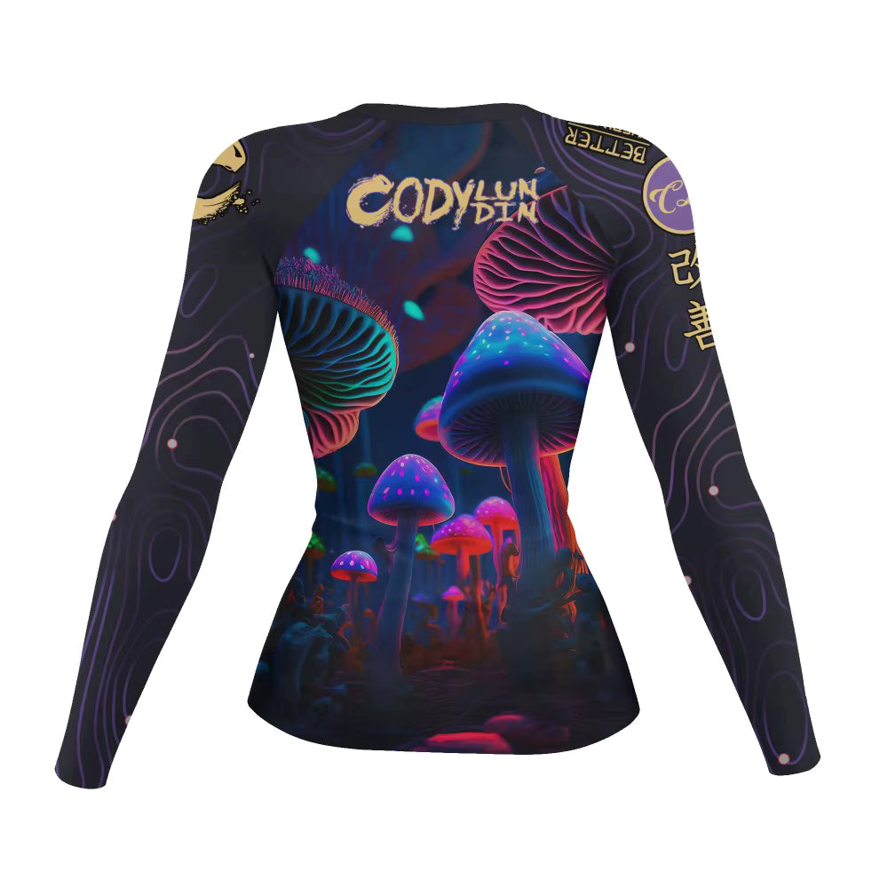 Neon Funghi Women's BJJ Rash Guard | Long Sleeve Compression Top For No-Gi