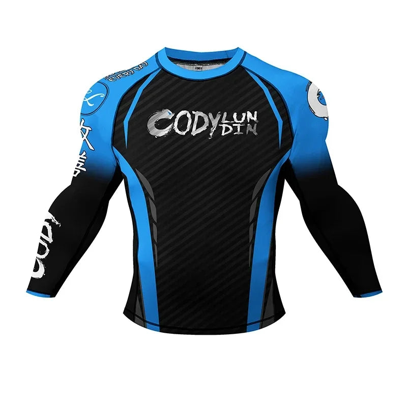 Blue Wave BJJ rash guard | Long sleeve compression top for grappling