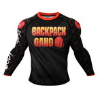BJJ Rash Guard Long Sleeve - Backpack Gang - No - Gi Jiu Jitsu & MMA Compression Top - BJJ OUTLET