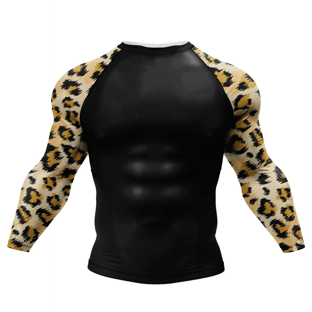 Leopard BJJ rash guard | Long sleeve compression top for grappling and MMA - BJJ OUTLET