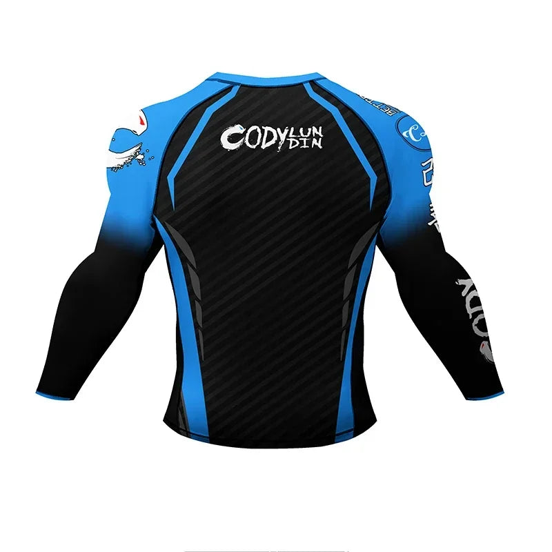 Blue Wave BJJ rash guard | Long sleeve compression top for grappling