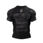 Black Camo BJJ Rash Guard | Short Sleeve Compression Top For No-Gi Grappling
