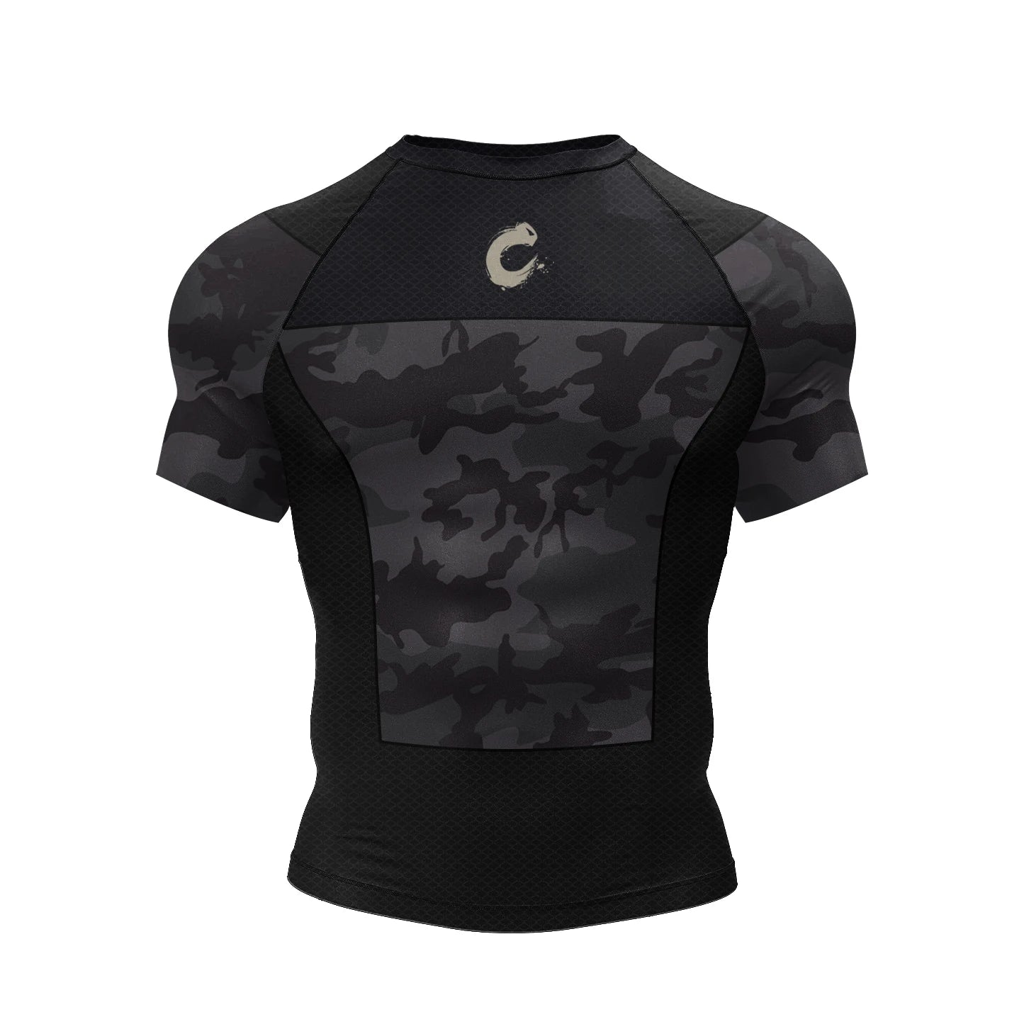 Black Camo BJJ Rash Guard | Short Sleeve Compression Top For No-Gi Grappling
