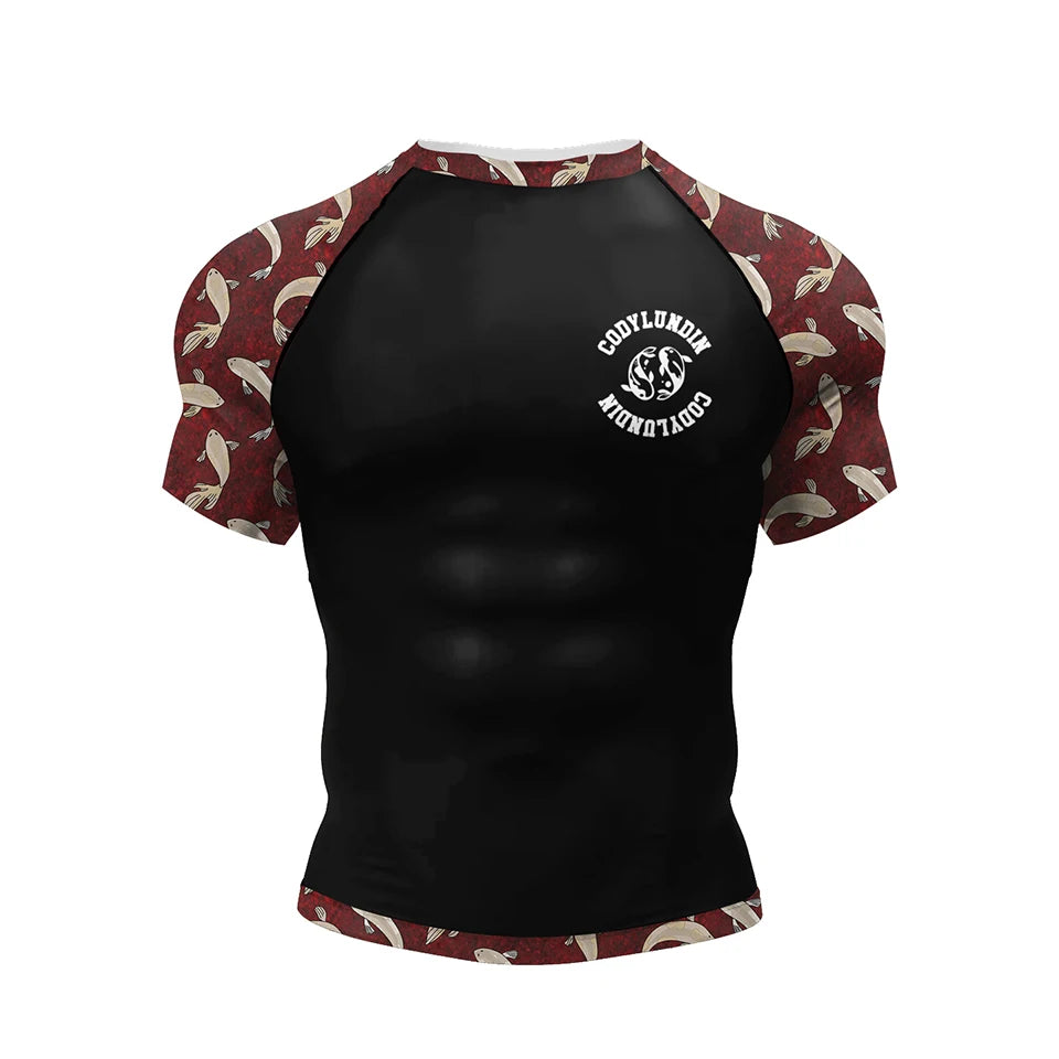 Red Koi BJJ rash guard | Short sleeve compression top for grappling