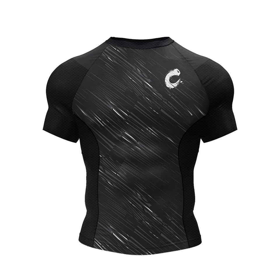 Black - Out BJJ rash guard | Short sleeve compression top for grappling and MMA - BJJ OUTLET