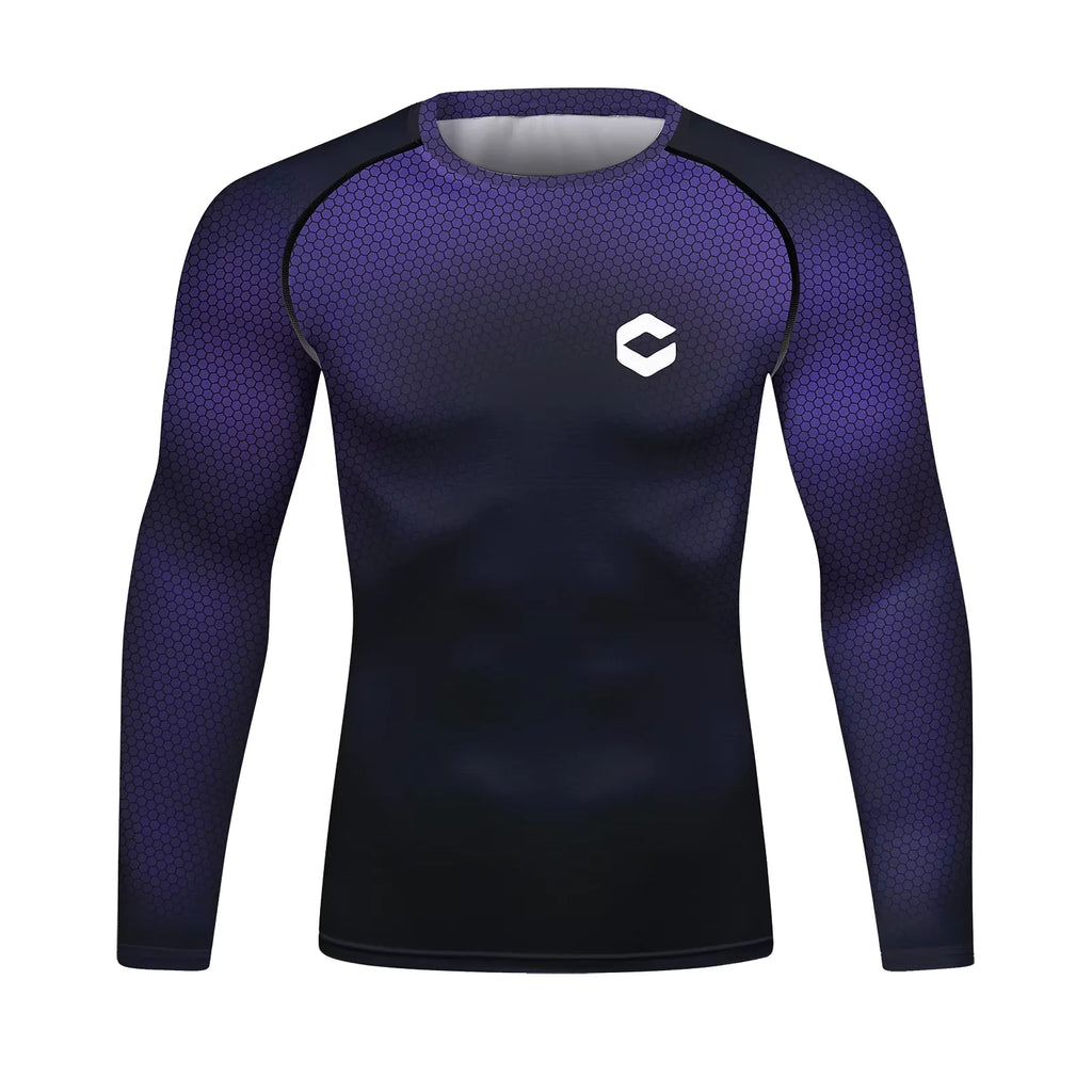 Purple Hex BJJ rash guard | Long sleeve compression top for grappling - BJJ OUTLET
