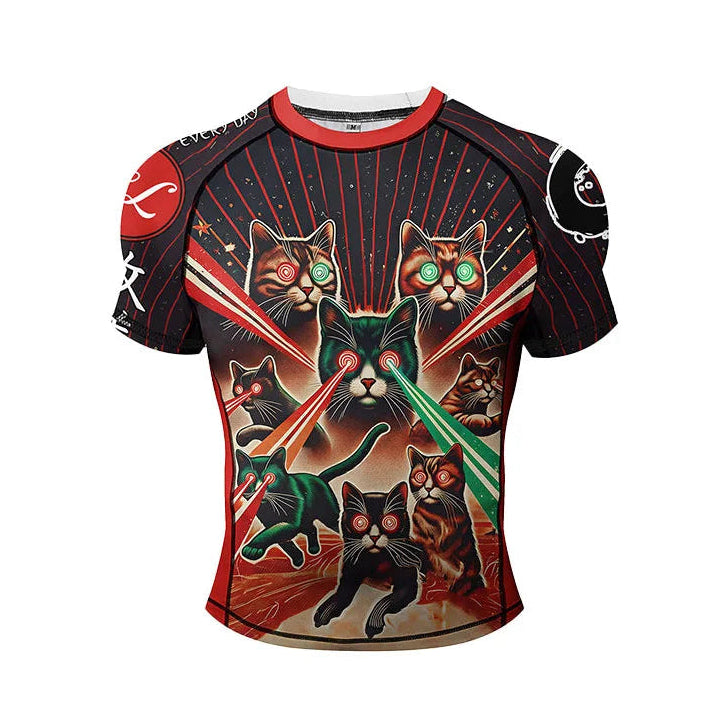 Laser Cats BJJ Rash Guard | Short Sleeve Compression Top For No-Gi Grappling