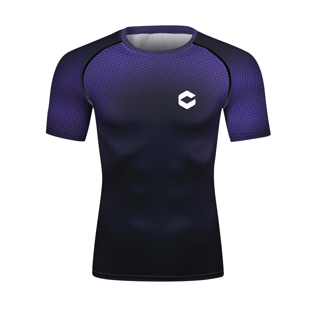 Purple Hex BJJ rash guard | Short sleeve compression top for grappling - BJJ OUTLET
