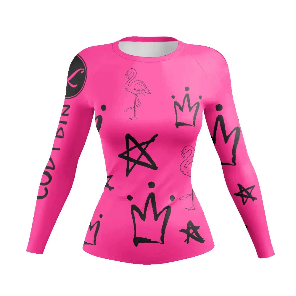 Pink Graffiti women's BJJ rash guard | Long sleeve compression top for grappling