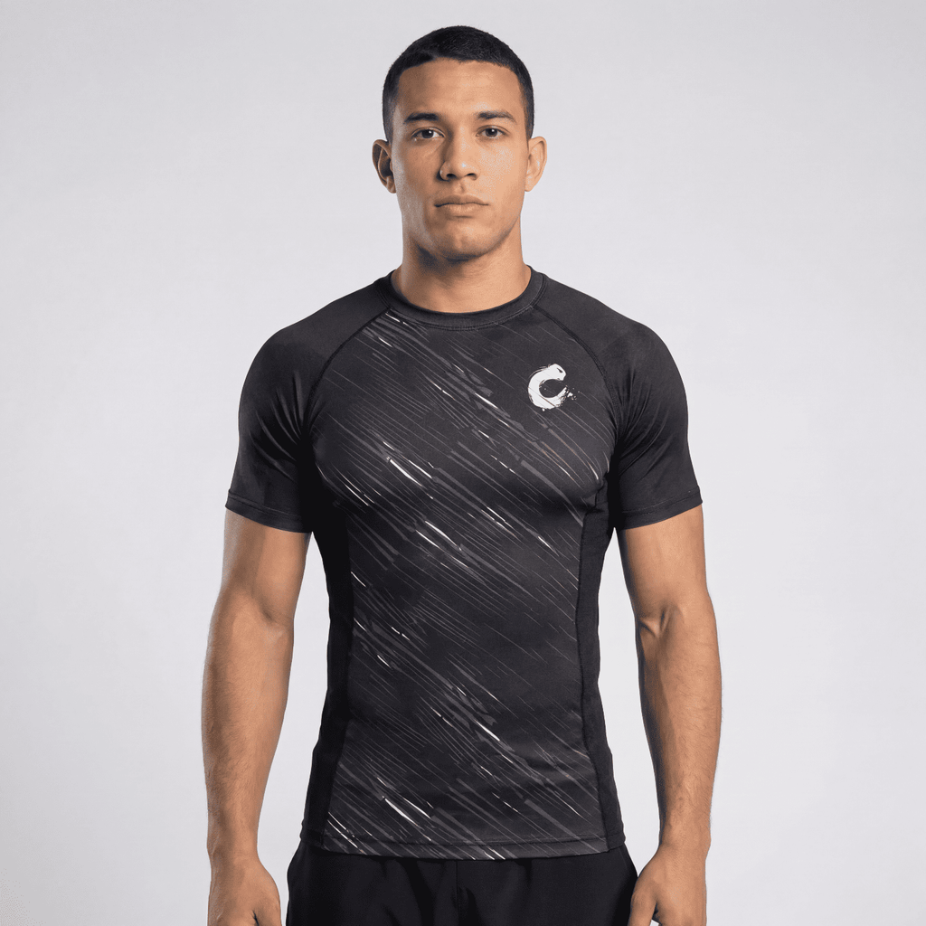 Black - Out BJJ rash guard | Short sleeve compression top for grappling and MMA - BJJ OUTLET