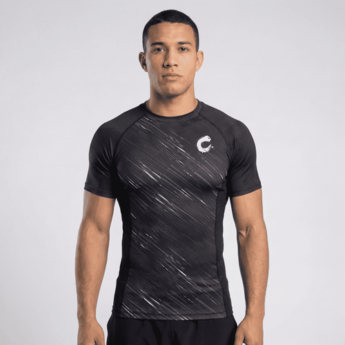 Black - Out BJJ rash guard | Short sleeve compression top for grappling and MMA - BJJ OUTLET