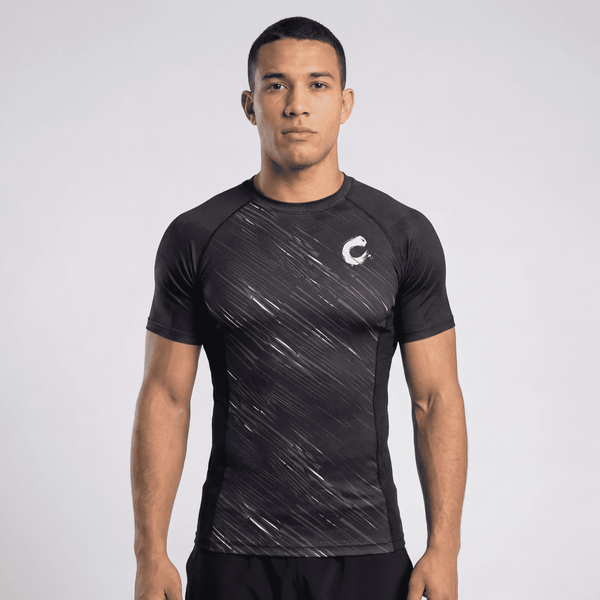 Black - Out BJJ rash guard | Short sleeve compression top for grappling and MMA - BJJ OUTLET