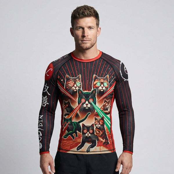 Laser Cat BJJ Rash Guard | Long Sleeve Compression Top For No - Gi Grappling - BJJ OUTLET