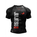 Jiu Jitsu Kanji BJJ Rash Guard | Short Sleeve Compression Top For No-Gi Grappling