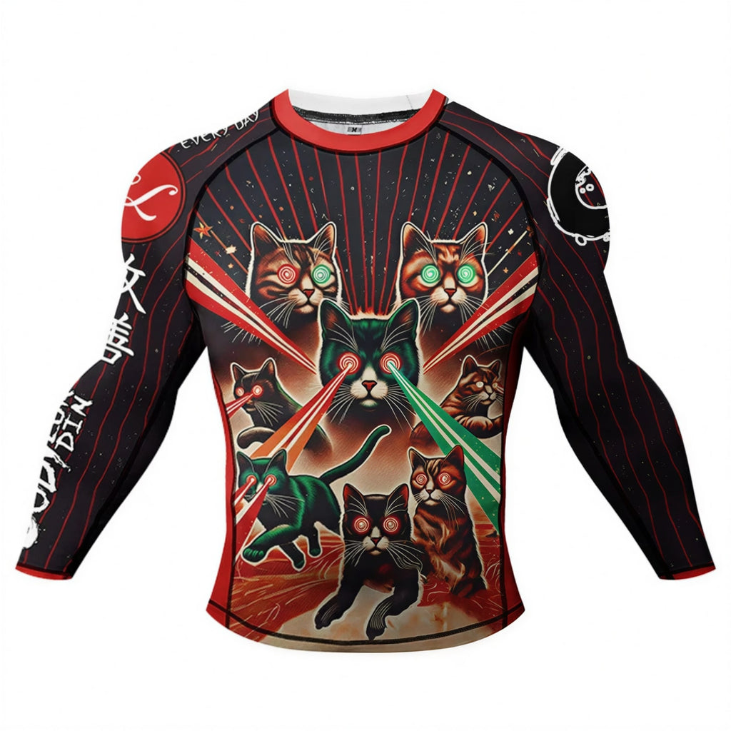 Laser Cat BJJ Rash Guard | Long Sleeve Compression Top For No-Gi Grappling