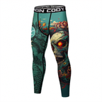 Compression leggings with skull and floral design on a white background